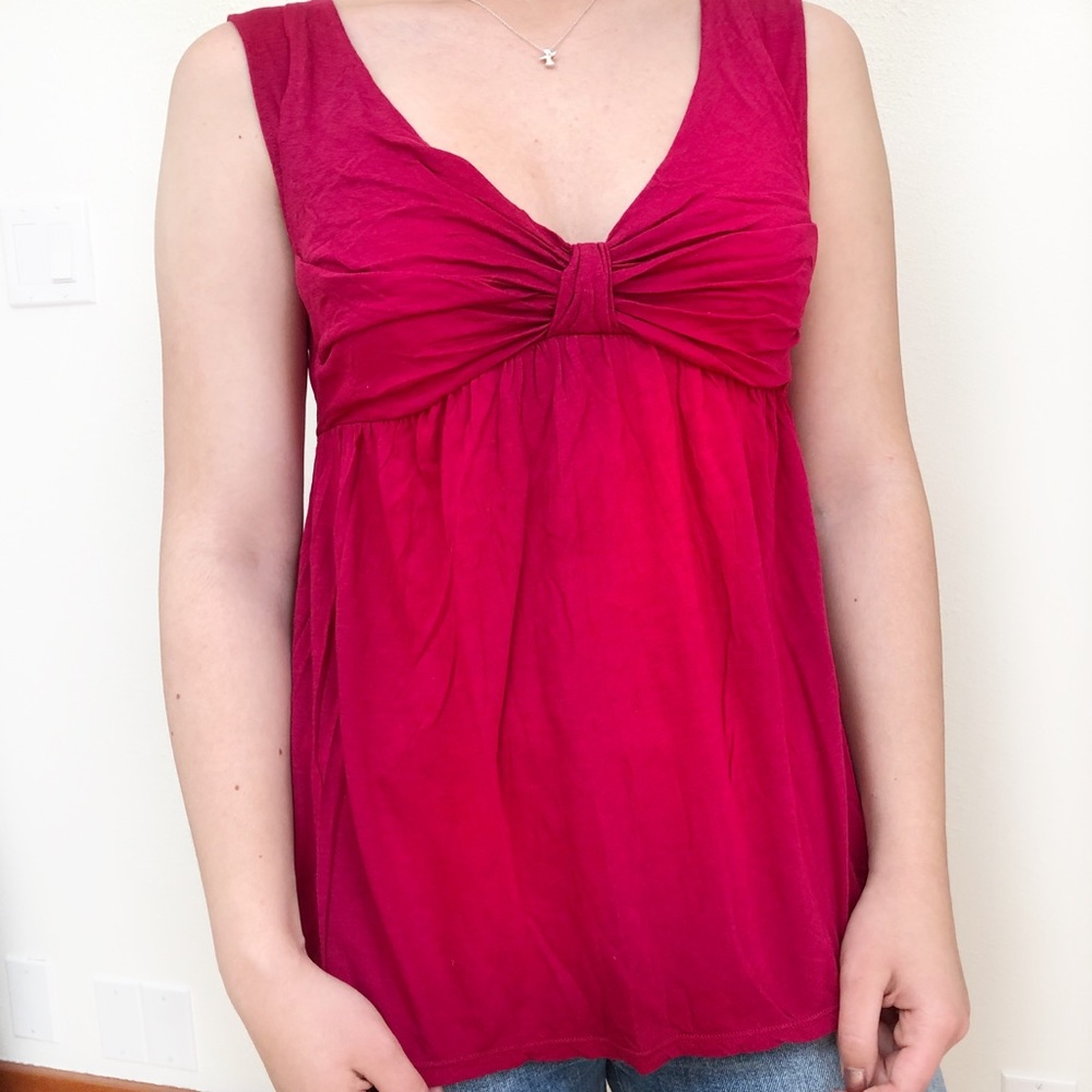 Deletta Dark Pink Empire Waist Top Eyelet Trim S